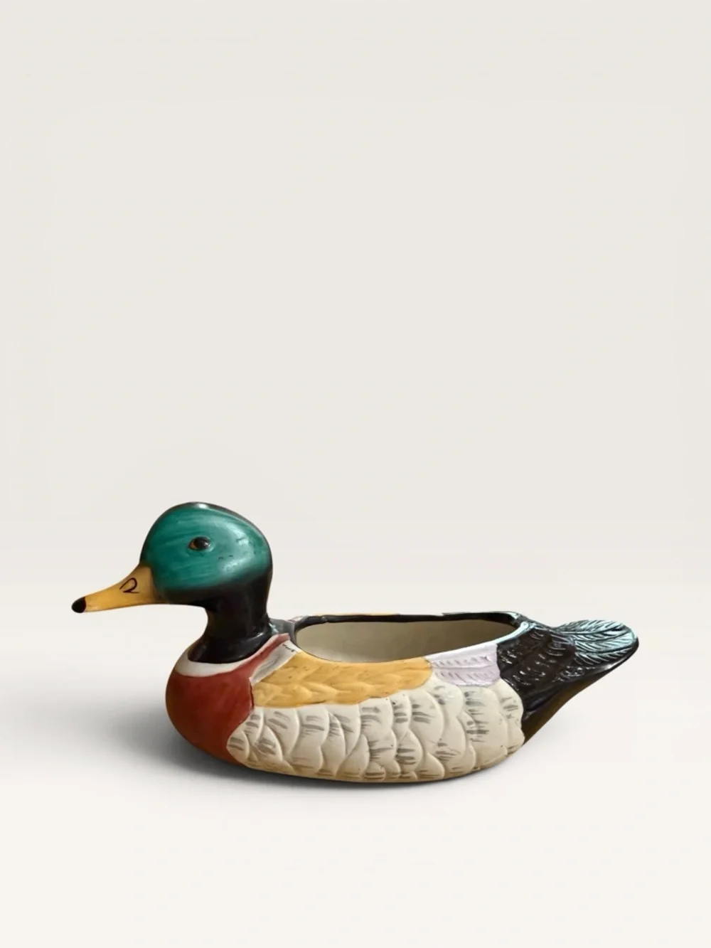 Vintage Hand-Painted Ceramic Mallard Duck Planter